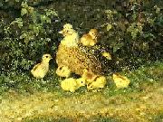 broderna von wrights hona med kycklingar oil painting reproduction